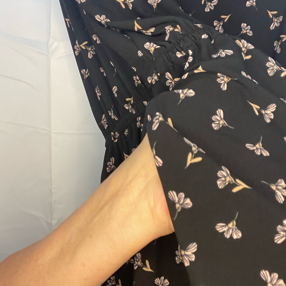Anne Klein Black with pink Floral Print Sleeveless Midi Dress size 6 pockets - Picture 8 of 16